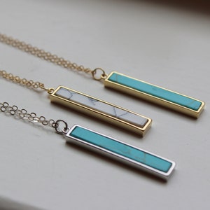 Howlite Necklace, Howlite Jewelry, Marble Necklace, Vertical Bar Necklace, Silver Turquoise Necklace, Dainty Gold Necklace, Bridesmaid Gift image 1