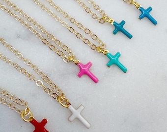 14k Gold Filled Chain, Small Cross Necklace Cross Jewelry Kid Jewelry Necklace, Christmas Gift Child Stocking Stuffer Religious Gift for Her