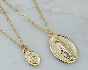Gold Filled Virgin Mary Necklace Miraculous Medal Necklace, Blessed Mother Necklace, Gold Mary Jewelry, Jewelry Gift for Mom, Christmas Gift