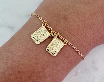 14k Gold Filled Scapular Bracelet, Scapular Jewelry, Gold Mary Bracelet, Miraculous Medal, Religious Gift, Catholic Jewelry, Christmas Gift