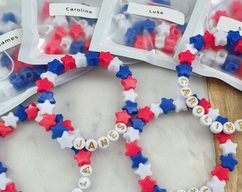 4th of July Activity, Patriotic Party Favors, Star Bracelet Making, Red White and Blue, Birthday Party Favor, Baseball Party Favor, America