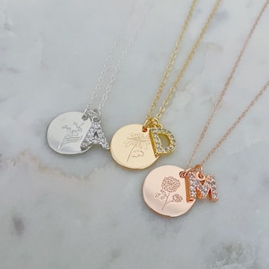Personalized Jewelry, Personalized Gift, Birth Flower Necklace, Birth Flower Jewelry, Initial Necklace, Initial Jewelry Minimalist Christmas