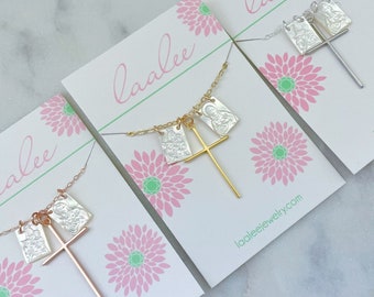 Scapular Necklace, Scapular Jewelry, 14k Gold Filled Mary Necklace Pearl, Religious Gift, Catholic Necklace, Cross Necklace, Cross Jewelry