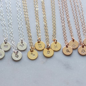 Zodiac Charm Necklace, Tiny Astrology Necklace, Zodiac Sign Necklace, Zodiac Charm Jewelry, Celestial Necklace, Zodiac Coin Necklace