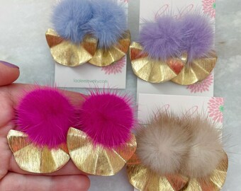 Colorful Fur Earrings, Spring Jewelry, Spring Earrings, Statement Earrings, Easter Gift, Post Earrings, Statement Jewelry, Fur Pom Pom,