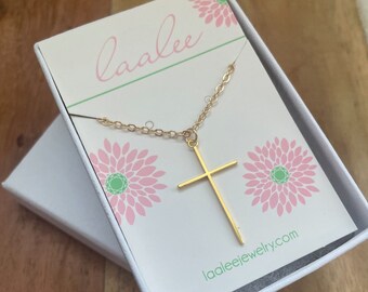 Gold Cross Necklace, Gold Cross Jewelry, Baptism Gift, 1st Communion Gift, Best Godmother Gifts, Gift for Godmother, Mother In Law Gift