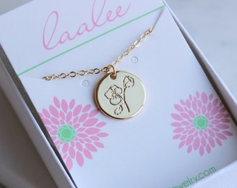 Regalo di compleanno di febbraio, collana viola, gioielli viola, collana di fiori di nascita di febbraio, fiore del mese di nascita, fiore viola, gioielli di fiori