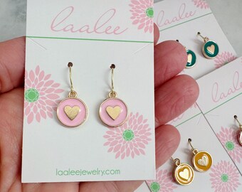 Dainty Heart Earrings, Colorful Heart Earrings, Valentines Day Jewelry, Gift for Her, Gift Under 30, Everyday Jewelry, Mothers Day, Love