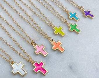 14k Gold Filled Cross Necklace, Colorful Cross Jewelry, Child Necklace Religious Gift, Baptism Gift Valentine Gift for Child, Cross Pendant