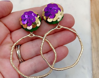 Mardi Gras Earrings, Mardi Gras Jewelry, Mardi Gras Accessories, Mardi Gras Krewe Jewelry, Gold Hoop Earrings, Hoop Earrings Gold, Post Stud