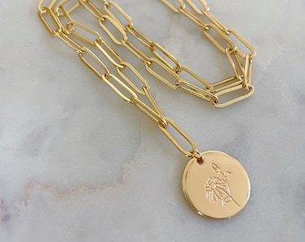 Gouden geboorte bloem ketting, paperclip ketting, geboorte bloem sieraden, ketting ketting chunky, gelaagde ketting, kous stuffer