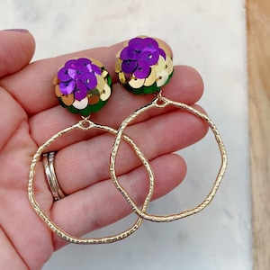 Mardi Gras Earrings, Mardi Gras Jewelry, Mardi Gras Accessories, Mardi Gras Krewe Jewelry, Gold Hoop Earrings, Hoop Earrings Gold, Post Stud