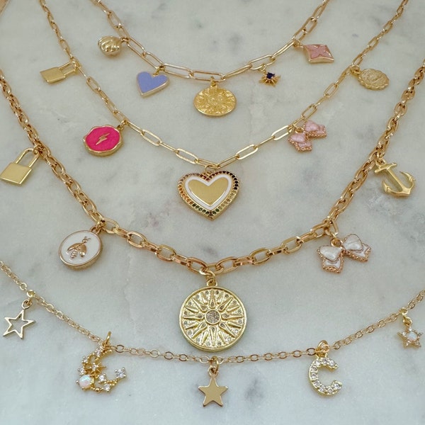 Cree su propio collar de encanto, construya su propia joyería de encanto, collar personalizado de oro collar de encanto personalizado elija su regalo de encantos para ella