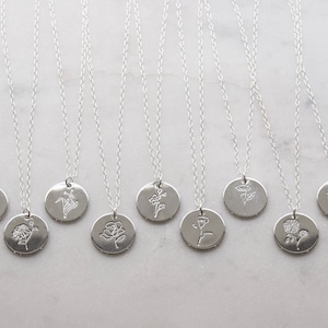 Silver Birth Flower Necklace, Birth Flower Jewelry, Personalized Jewelry, Mother Jewelry, Flower Pendant, Birth Month Flower, Floral Jewelry