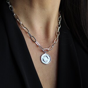 Astrology Necklace Pendant, Astrology Jewelry, Zodiac Sign Necklace, Paperclip Choker Necklace, Paperclip Jewelry, Silver Zodiac Jewelry