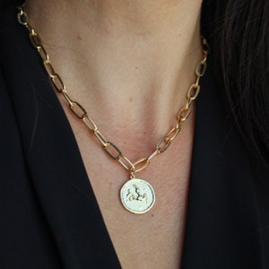 Astrology Sign Necklace, Astrology Disk Necklace, Zodiac Sign Necklace, Paperclip Choker Necklace, Paperclip Jewelry, Gold Zodiac Jewelry