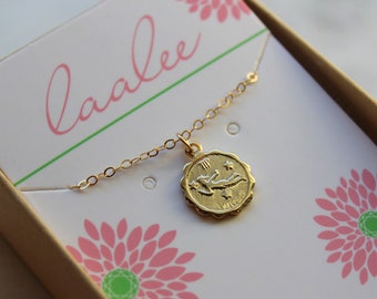 Virgo, Virgo Necklace, Gold Virgo Jewelry, Virgo Coin Necklace, Virgo Zodiac Necklace, Virgo Celestial Jewelry, Virgo Astrology Gift