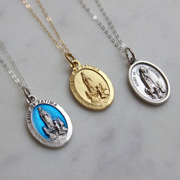 Fatima Necklace, Fatima Jewelry, Our Lady of Fatima, Catholic Necklace, Miraculous Medal, First Communion Gift, Confirmation Gift, Religious