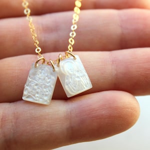 14k Gold Filled Scapular Necklace, Pearl Scapular Jewelry, Virgin Mary Necklace, Religious Gift, Catholic Necklace, Christmas Gift