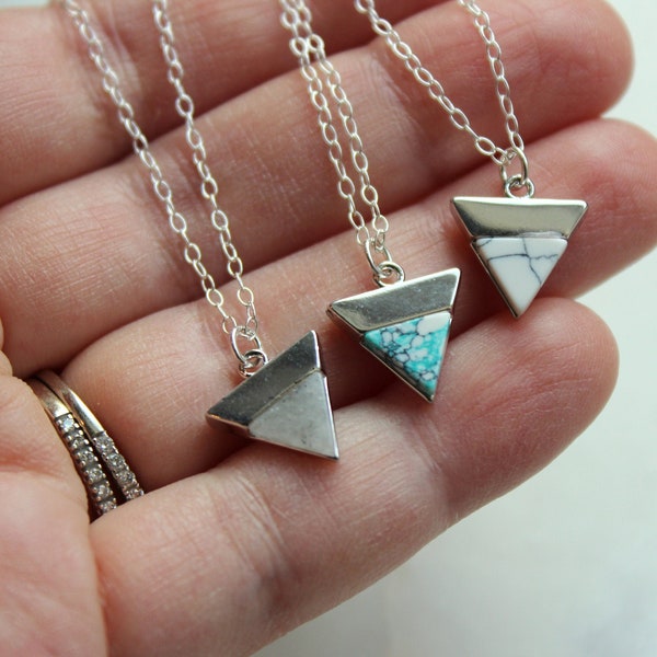 Silver Triangle Necklace, Silver Triangle Jewelry, Gemstone Necklace, Gemstone Jewelry, Geometric Necklace, Geometric Jewelry Dainty Jewelry