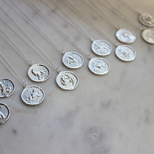 Srebrny naszyjnik zodiakalny, naszyjnik z monetą zodiakalną, naszyjnik z dyskiem zodiakalnym, biżuteria zodiakalna, biżuteria niebieska, naszyjnik ze znakiem zodiaku, prezent świąteczny