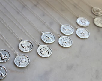 Silber Sternzeichen Halskette, Sternzeichen Münze Halskette, Sternzeichen Scheibe Halskette, Sternzeichen Schmuck, Celestial Schmuck, Sternzeichen Halskette, Weihnachtsgeschenk