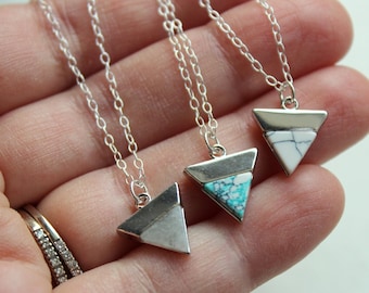 Silver Triangle Necklace, Silver Triangle Jewelry, Gemstone Necklace, Gemstone Jewelry, Geometric Necklace, Geometric Jewelry Dainty Jewelry