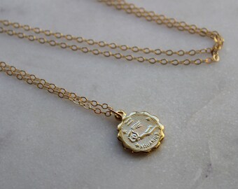 Aquário, Colar de Aquário, Joias de Ouro de Aquário, Colar de Moeda de Aquário, Colar do Zodíaco, Joias Celestiais de Aquário, Presente de Aquário