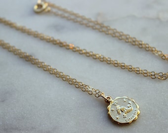 Capricorn, Capricorn Necklace, Gold Capricorn Jewelry, Capricorn Coin Necklace, Zodiac Necklace, Capricorn Celestial Jewelry, Capricorn Gift