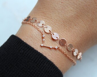 Bijoux du zodiaque, Constellation bijoux, cadeau de Saint Valentin, Bracelet de pièce de monnaie, du zodiaque Bracelet, pile de Bracelet en or Rose, Bracelet mis en couches