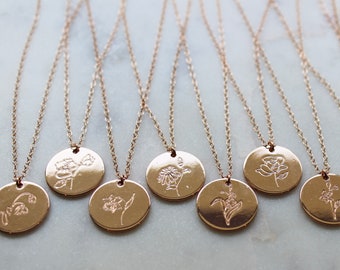 Collier de fleur de naissance d’or rose, bijoux de fleur de naissance, cadeau personnalisé de fête des mères, cadeau d’anniversaire mois de naissance fleur bijoux de fête des mères