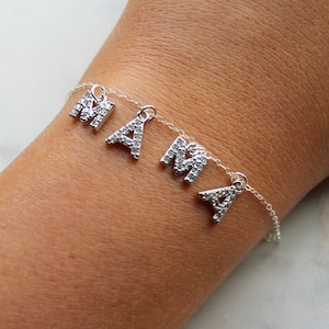 Silver Mama Bracelet, Crystal Mama Bracelet, Personalized Jewelry, Custom Name Bracelet, Mama Letter Bracelet, Personalized Bracelet Mom