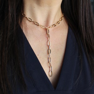 Gold Chain Lariat, Paperclip Lariat Necklace, Statement Necklace, Layering Necklace, Chain Link Necklace, Large Link Necklace, Minimalist