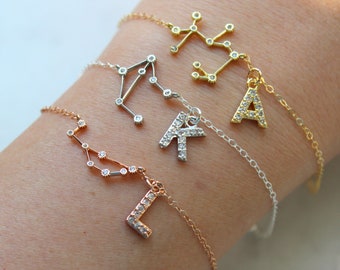 Personalized Jewelry Gift, Personalized Initial Bracelet, Personalized Zodiac Jewelry, Personalized Initial Jewelry Zodiac Celestial Jewelry