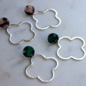 Silver Clover Earrings, Silver Cross Earrings, Silver Stud Earrings, Acrylic Stud Earrings, Clover Stud Earrings, Silver Clover Jewelry