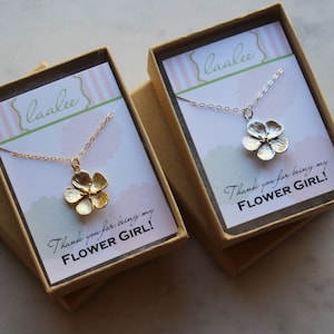 Flower Girl Necklace, Flower Girl Gift, Flower Girl Proposal, Gold Flower Necklace, Silver Flower Necklace, Nature Lover Gift, Botanical