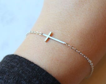 Silver Sideways Cross Bracelet, Sideway Cross, Sideways Cross, Trending Now, Cross Gift Ideas Dainty Cross, Relationship Gift Cross Bracelet