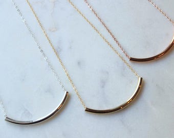 Tube Necklace, Curved Tube Necklace, Simple Gold Choker Delicate Gold Choker, Thin Choker Necklace, Boho Layered Choker, Curved Bar Necklace