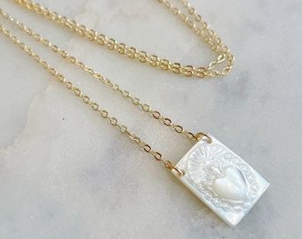Collana Sacro Cuore di Gesù, Collana Vergine Maria, Collana Madreperla Maria, Collana Religiosa Cattolica, Gioielli Religiosi