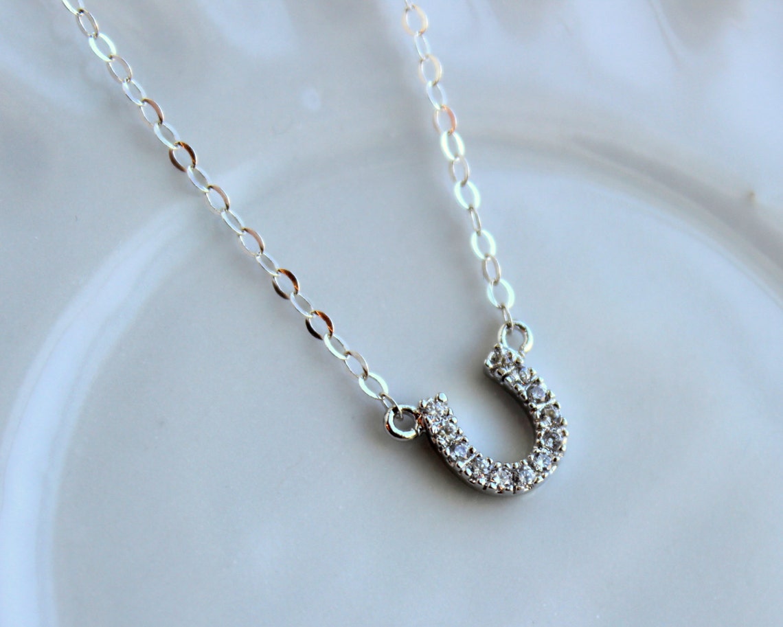 Silver Horseshoe Necklace Horse Shoe Jewelry Horseshoe Charm Etsy