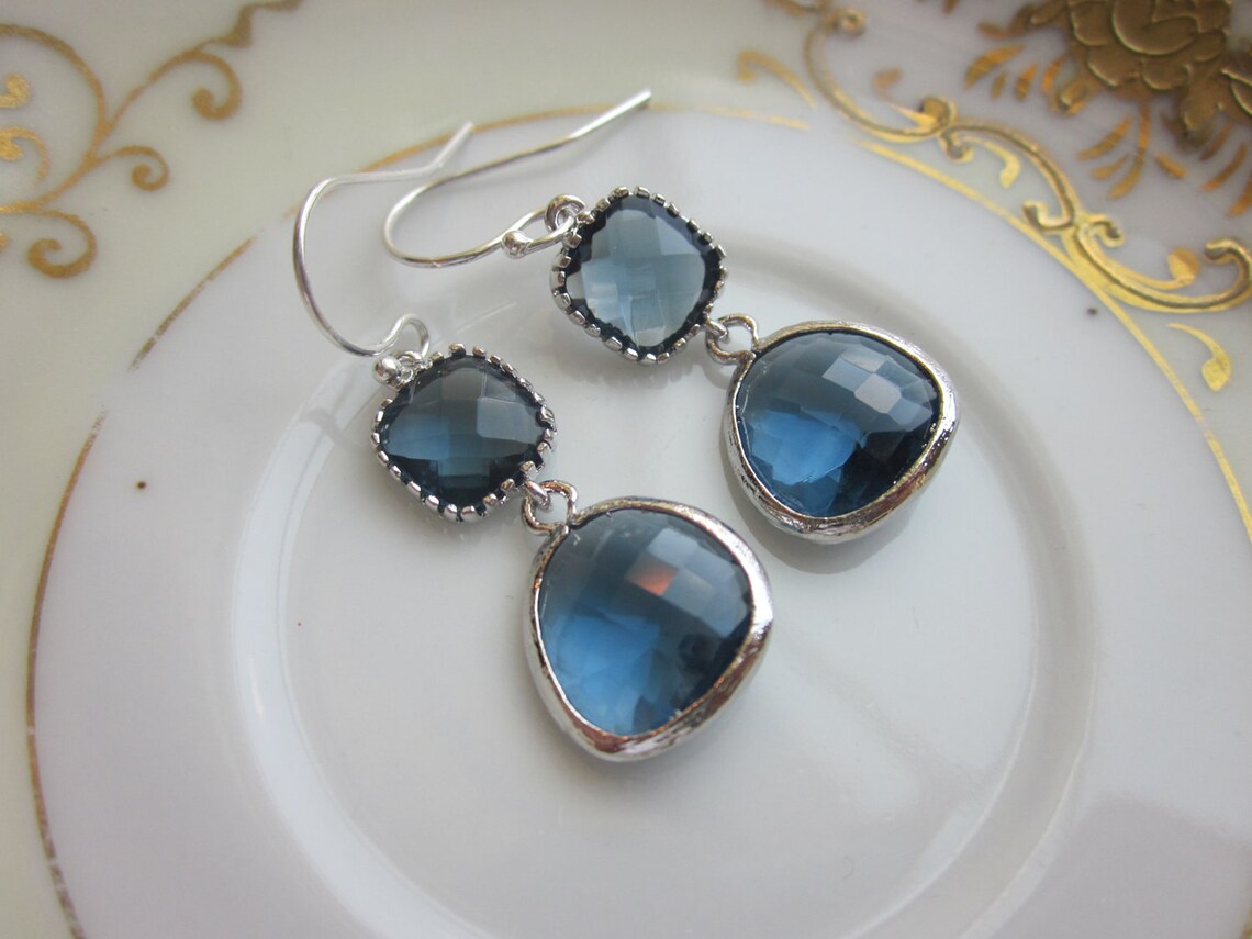 Navy Blue Earrings Sapphire Silver Sterling Silver Earwires Etsy
