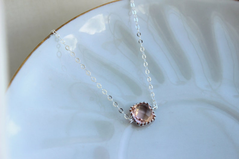 Dainty Blush Champagne Necklace Sterling Silver Chain Charm Etsy