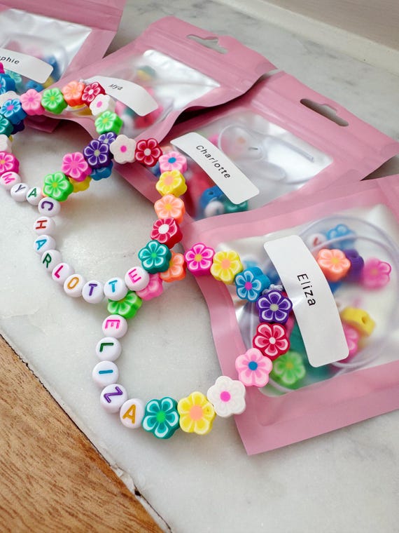 Flower Bracelet, Hawaiian Luau Favor, Girl Birthday Party Favor, Jewelry Making Kit, Friendship Bracelets, Hawaiian Luau Party Activity