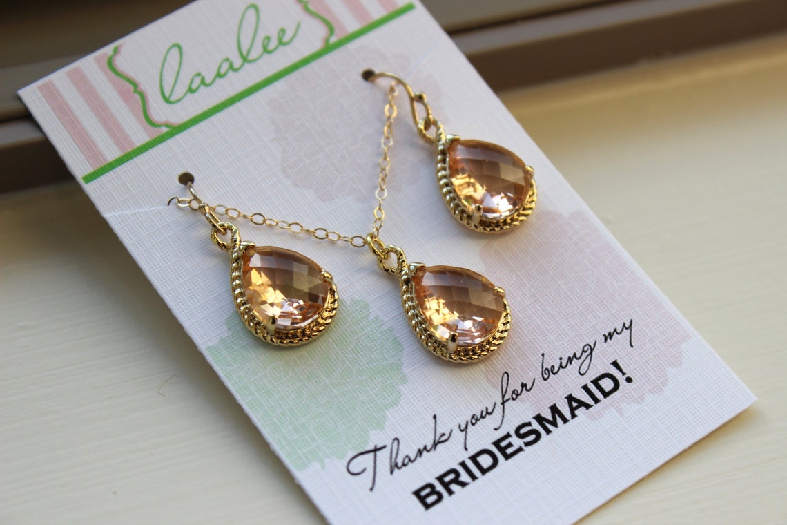 Gold Blush Jewelry Set Blush Bridesmaid Earrings Wedding Etsy