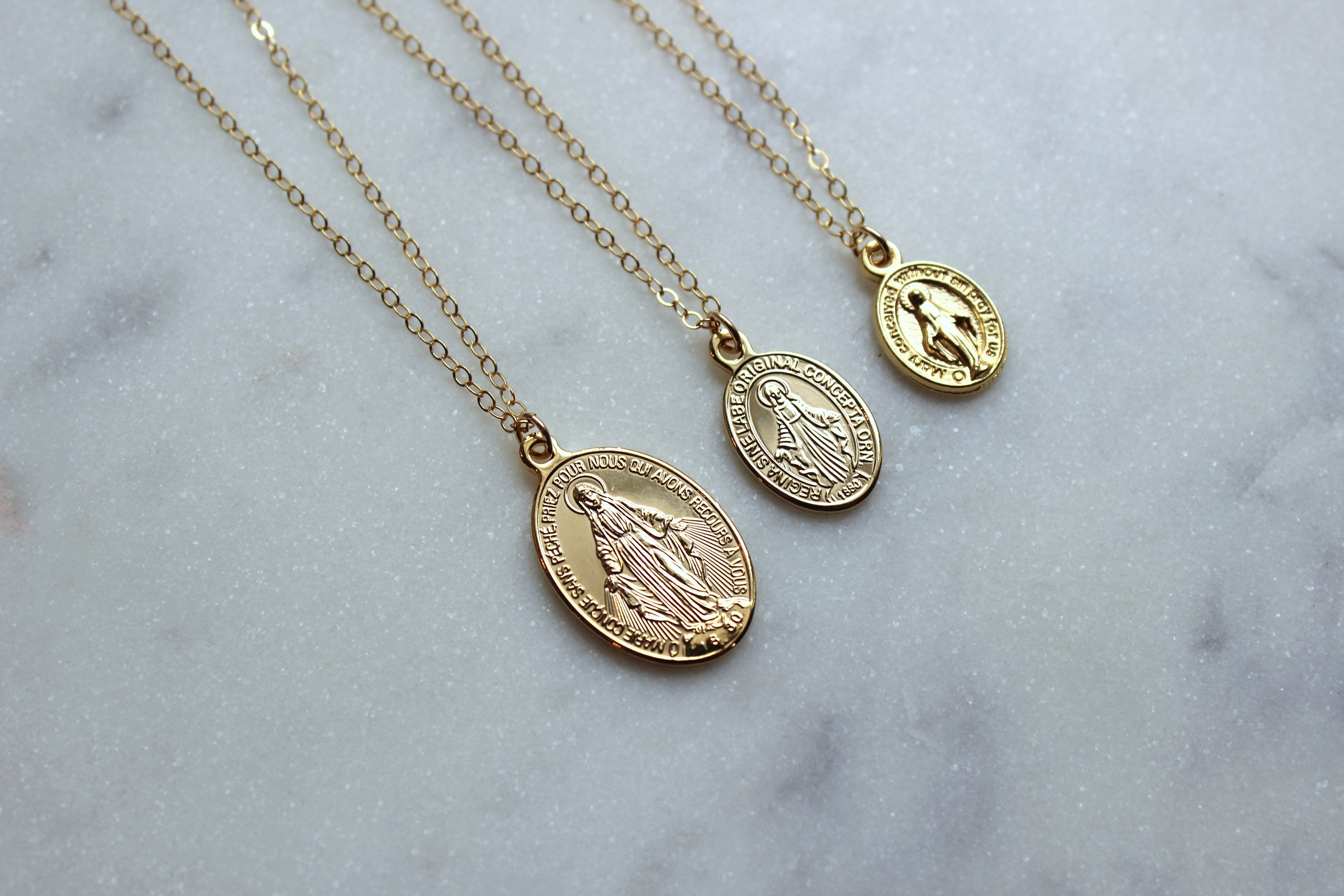 Gold Filled Virgin Mary Necklace Miraculous Medal Necklace, Blessed Mother Necklace, Gold Mary Necklace, Gold Mary Jewelry, Madonna Necklace