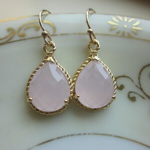 Pink Opal Earrings Gold Pink Teardrop Earrings Bridesmaid Earrings Wedding Earrings Valentines Day Gift image 2