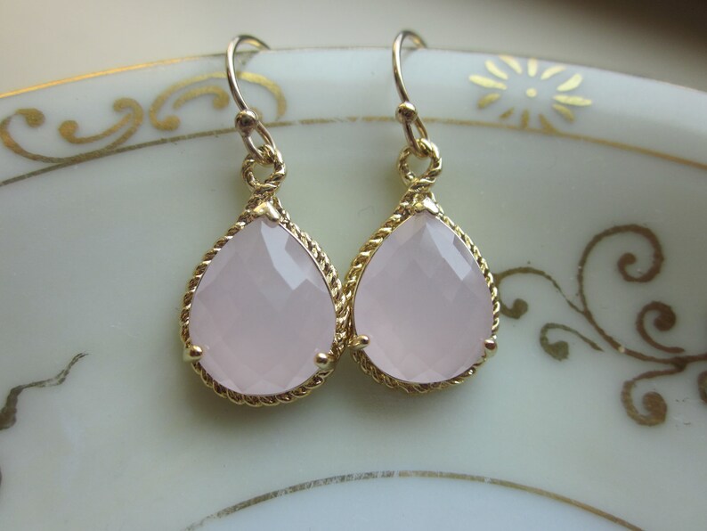 Pink Opal Earrings Gold Pink Teardrop Earrings Bridesmaid Earrings Wedding Earrings Valentines Day Gift image 2