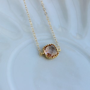 Dainty Blush Champagne Necklace 14k Gold Filled Chain - Charm Necklace Peach Pink Bridesmaid Necklace - Blush Wedding Jewelry Gift under 25