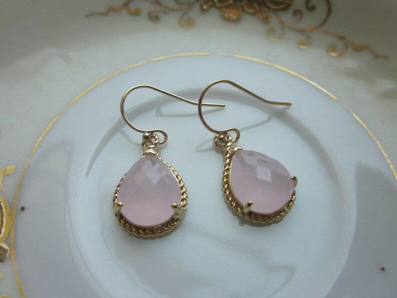 Pink Opal Earrings Gold Pink Teardrop Earrings Bridesmaid Earrings Wedding Earrings Valentines Day Gift image 4