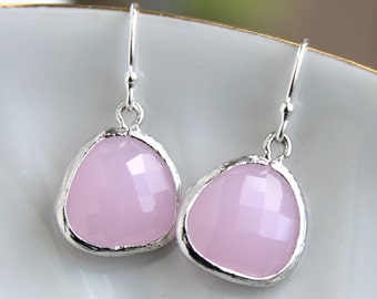 Silver Pink Opal Earrings - Light Pink Earrings - Silver Pink Jewelry - Sterling Silver Earwires - Bridesmaid Jewelry - Wedding Earrings